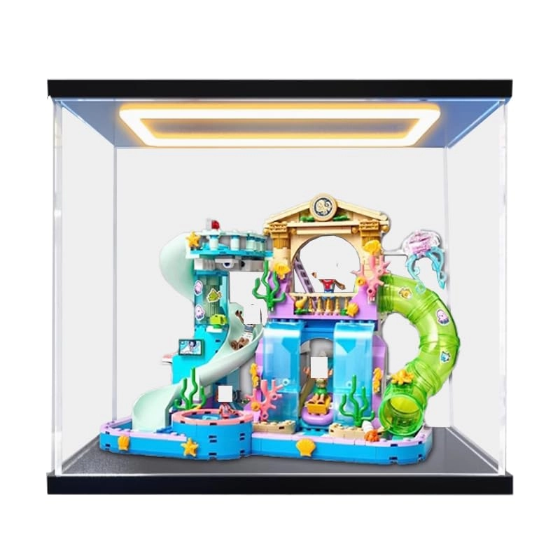 HCAEIOFJ Clear Acrylic Display Case (42630) - 11.81x11.81x9.84in. Black Bottom+Top Light