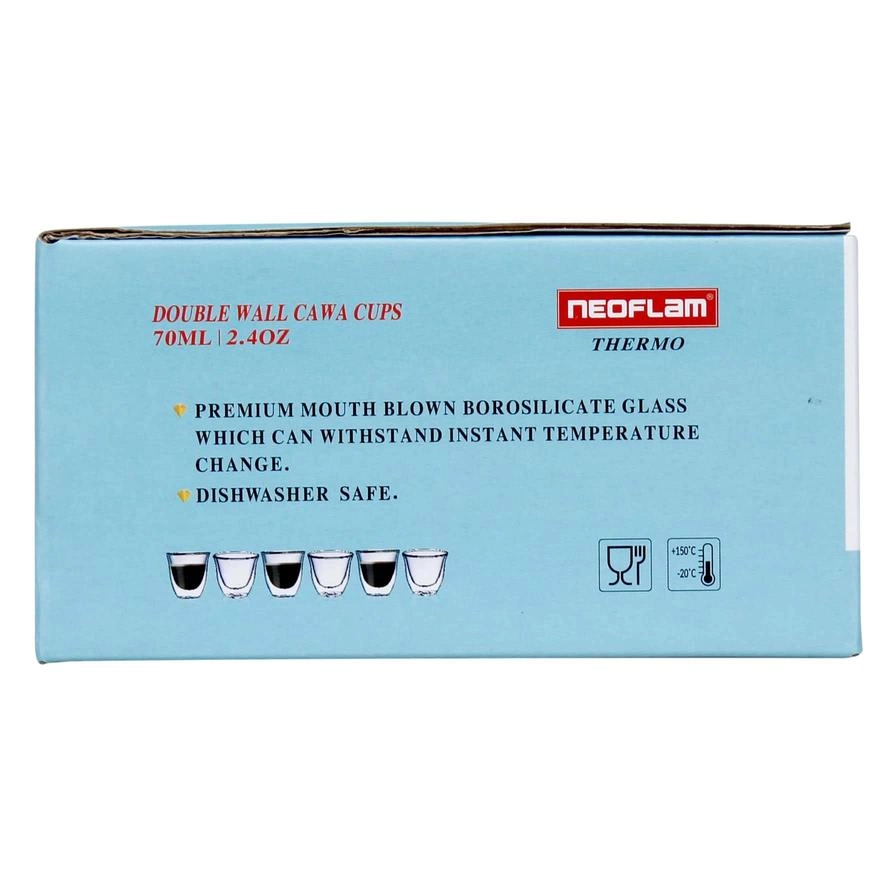 Borosilicate Double Wall Cawa Glass Tumbler - 6 pcs - 70 ml