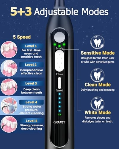 Electric Toothbrush with Water Flosser Combo - 3 Modes 5 Speeds Black