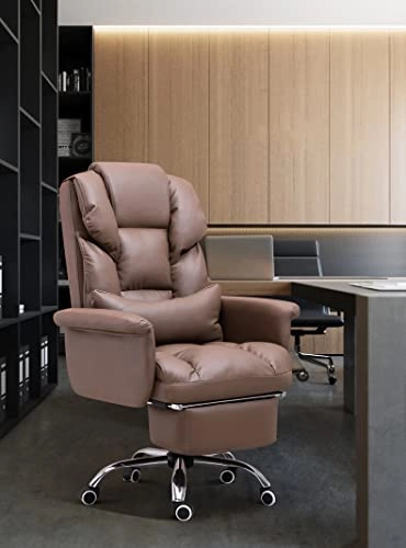 Desk Chair - PU Leather Brown High Back