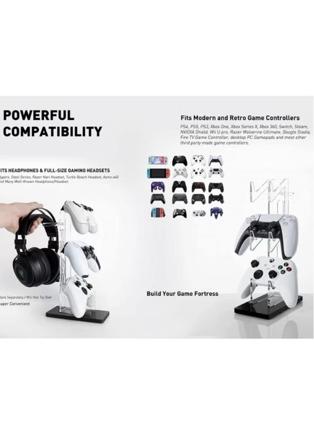 Controller Stand and Headset Holder - PS5 PS4 PS3 PS2 Xbox One Series X/S/Elite Switch Pro