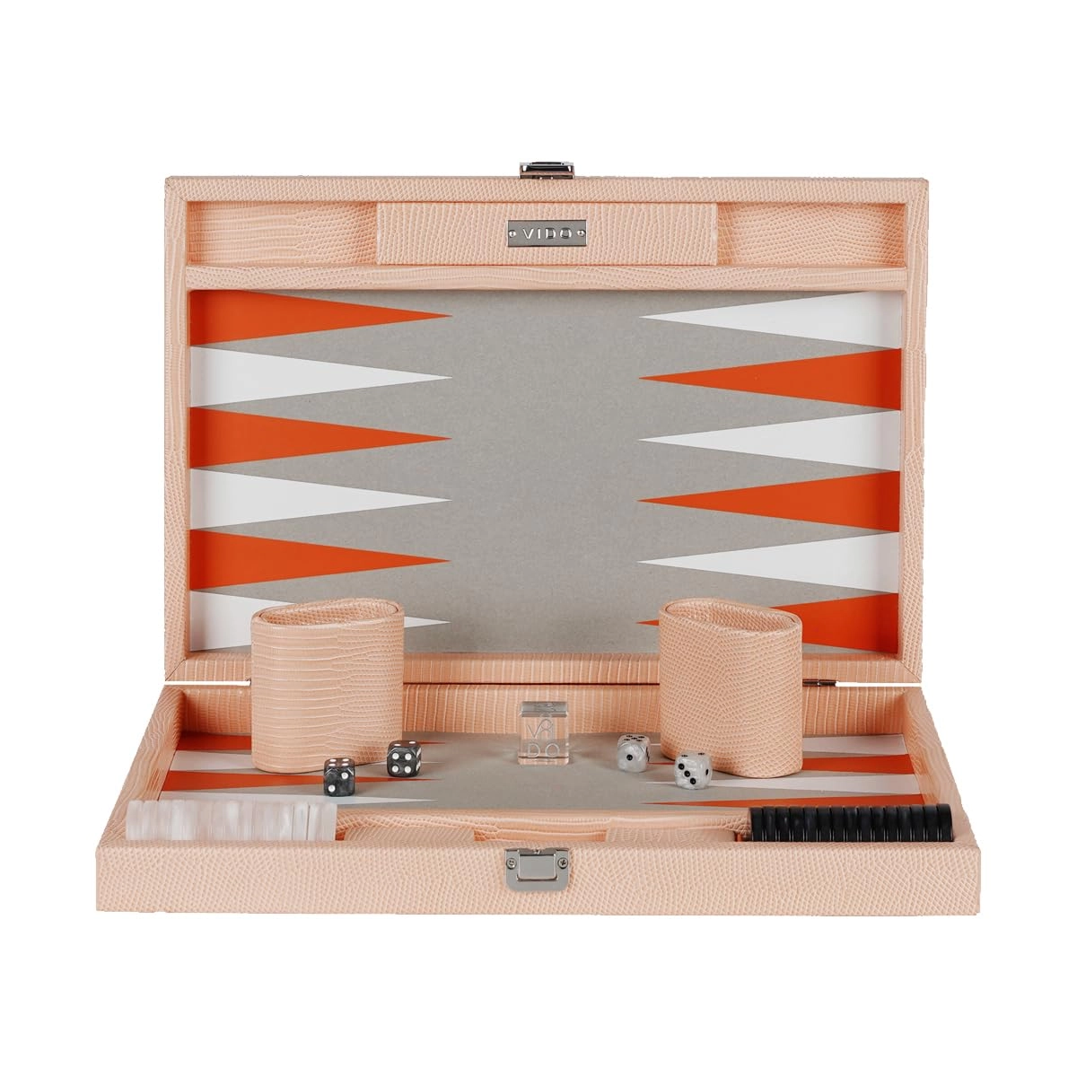 VIDO Backgammon Set - Medium 15 inch Apricot Lizard Vegan Leather