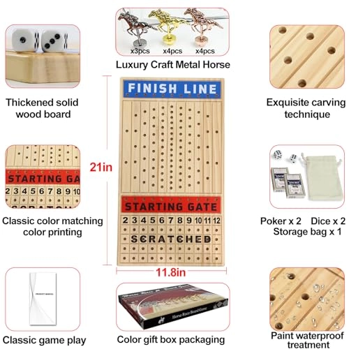 Horse Race Board Game - 11 Horses 4 Dice Solid Wood
