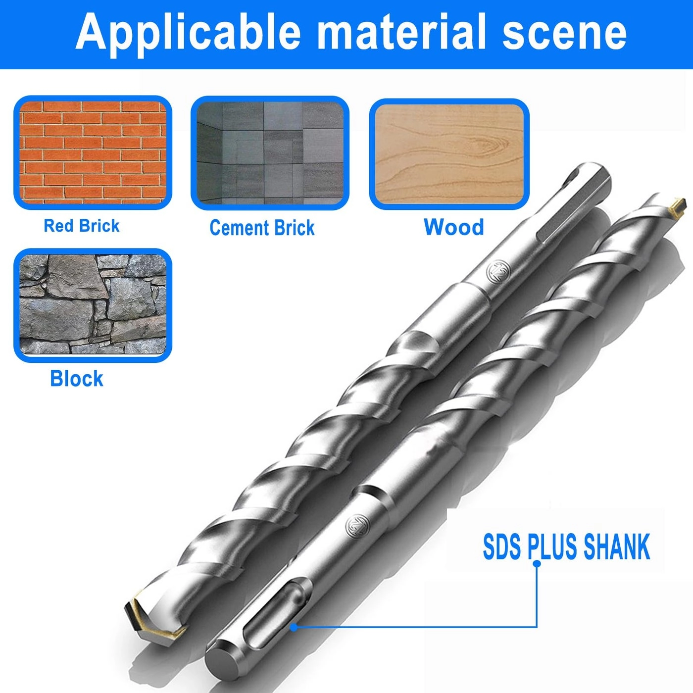 SDS Plus Drill Bits - YG8 Tungsten carbide 10-Piece 3/16" 1/4" 5/16" 3/8" 1/2"