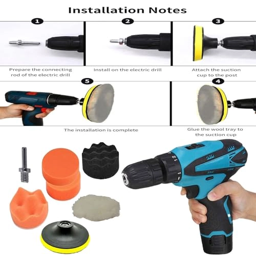 Cordless Screwdriver drill machine - 12V 0-10mm + 1200 mAh Battery + Charging Adapter + Polishing Pad kit - 5 inch