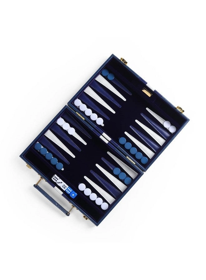 Backgammon Set - 11 Inch Blue Premium Leather Case