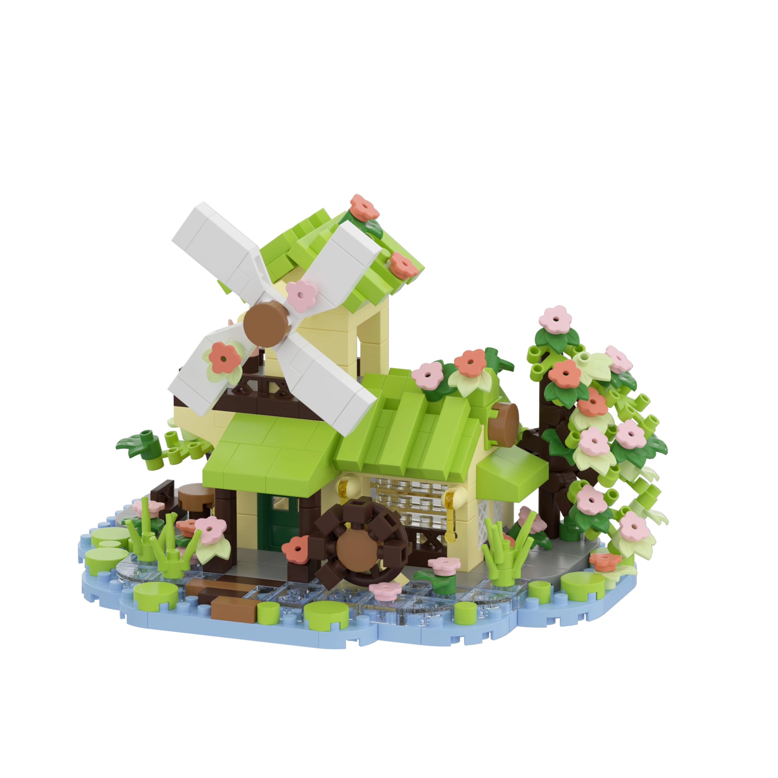Jollcnoia Spring Windmill Cottage - 1 pcs Floral Micro Blocks