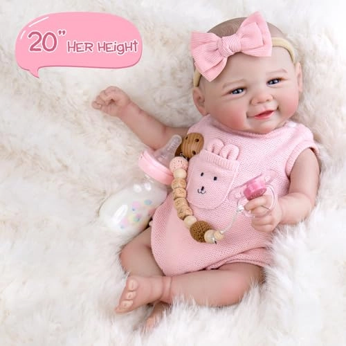 Reborn Baby Doll - 20'' Vinyl Pink Rabbit Jumpsuit Ages 3+