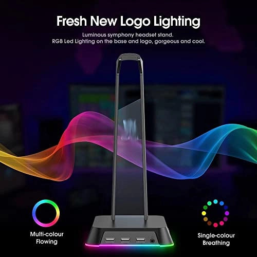 Headphone Stand for Computer Headphones - RGB 3 x USB 3.5mm Jack
