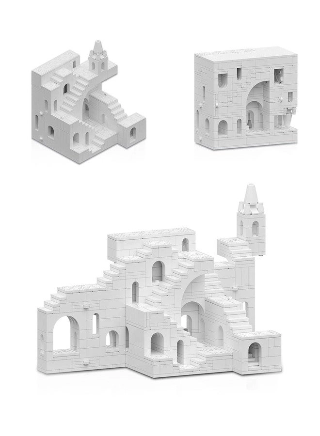 DOVOB Architectural Transformable White Castle Building Blocks Set - 668 pcs