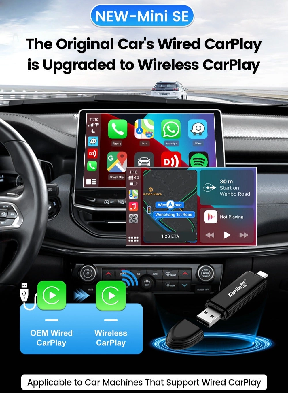 3.0 Wireless CarPlay Adapter - VW Audi Ford Sync 3 Mazda Mercedes Honda Chevy Subaru Porsche Hyundai Kia Lexus Gmc Acura