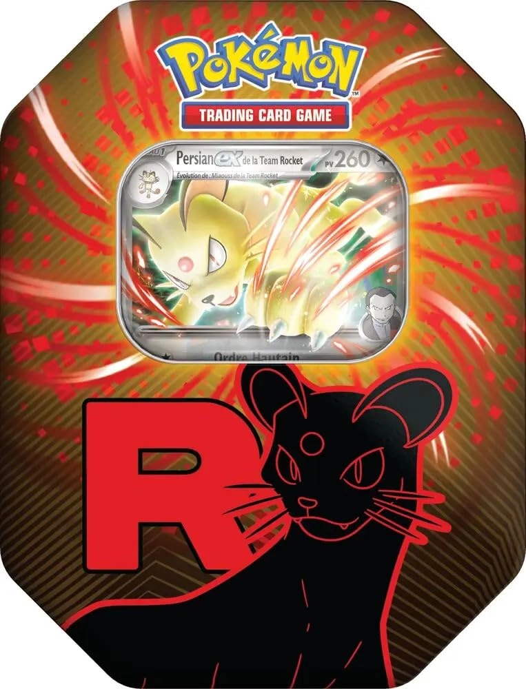 Pokmon Metal Box Team Rocket 2025 - 1 Shiny Promo Card 4 Boosters