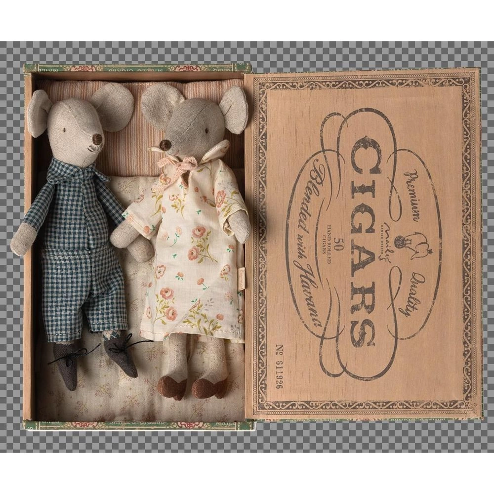Maileg Grandma And Grandpa Mice In Cigarbox
