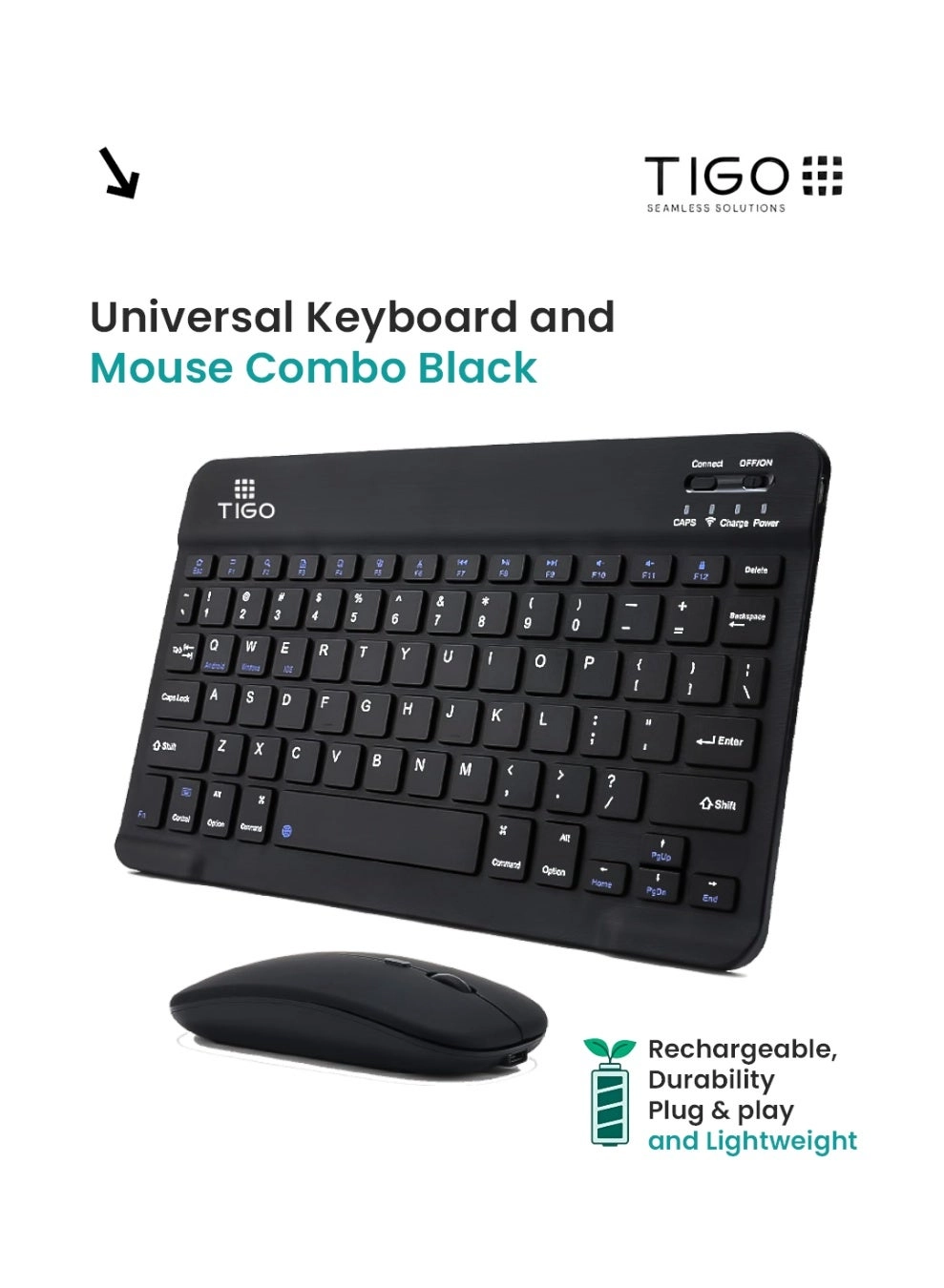 T I G O Universal Keyboard and Mouse Combo - EN/AR Wired/Wireless