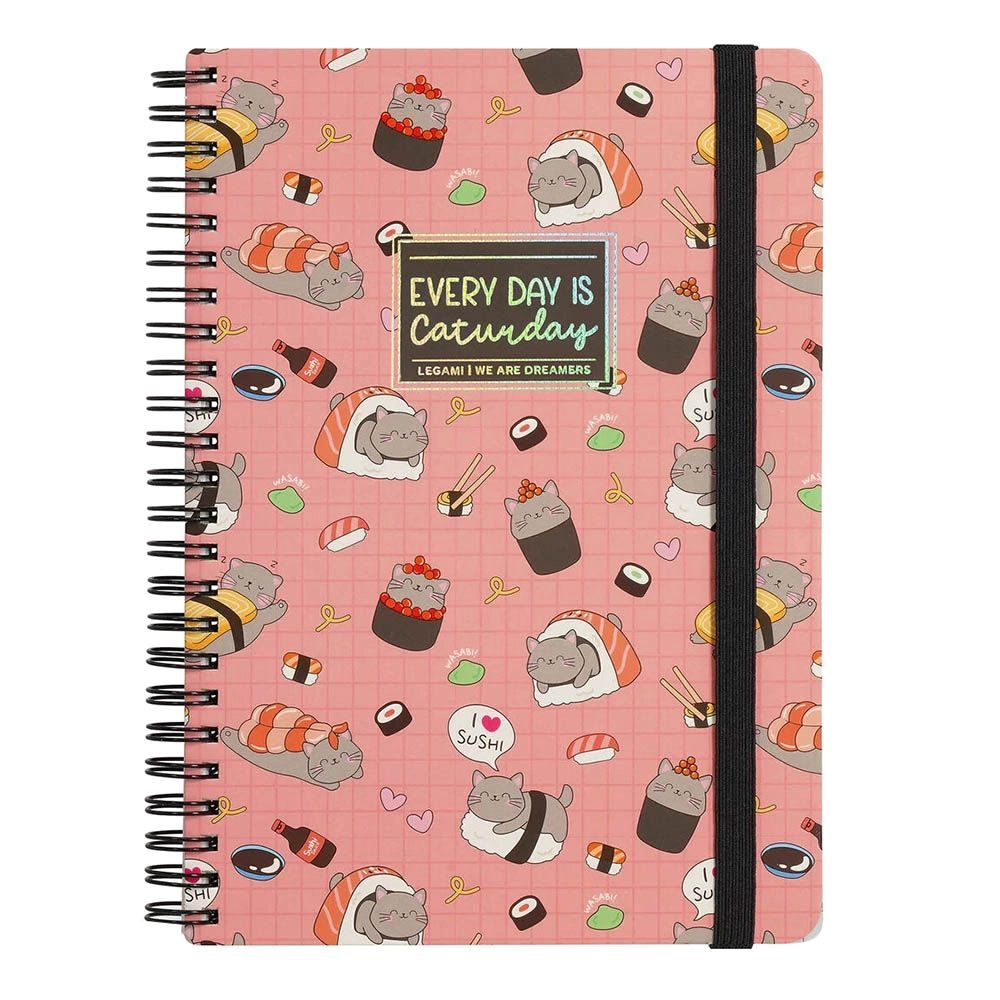 Legami Sushi Cat Notebook Large Spiral - Lined 160 Pages