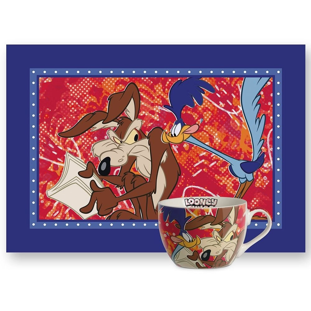 EGAN Wile E. Coyote And The Road Runner Breakfast Cup + Placemat