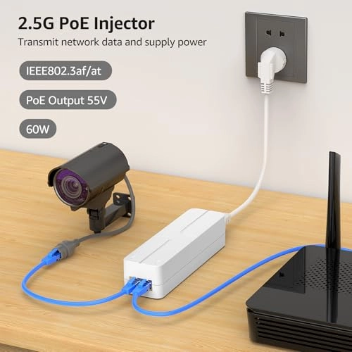 2.5 Gigabit PoE Injector - 48V 60W 1 IEEE 802.3at/af 10/100/1000/2500 Mbps