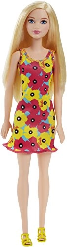 Barbie Fashion Doll - 12 Inch Yellow and Pink Flowers Floral Design Dress Ages 3+