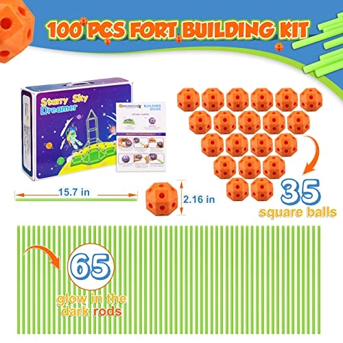 Fort Building Kit - 100 Pcs Glow-in-the-Dark