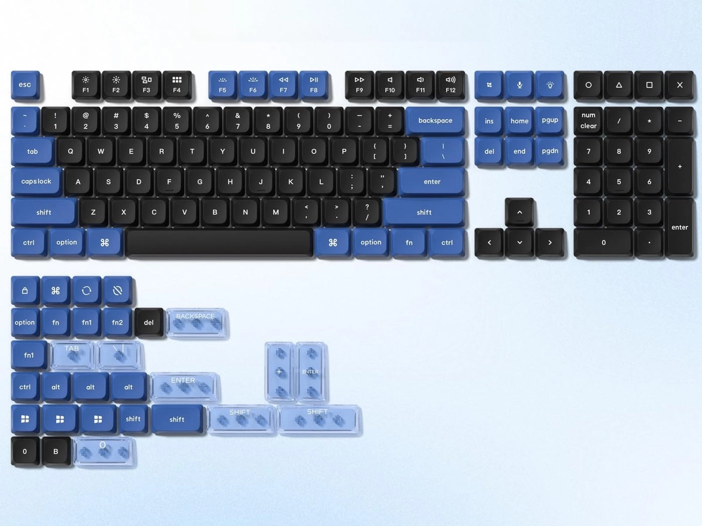 Low Profile keycaps - Double Shot PBT 60/75/100 Percent