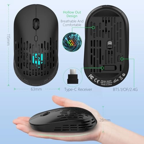 R-03 Slim Mouse - Bluetooth, Type C Receiver