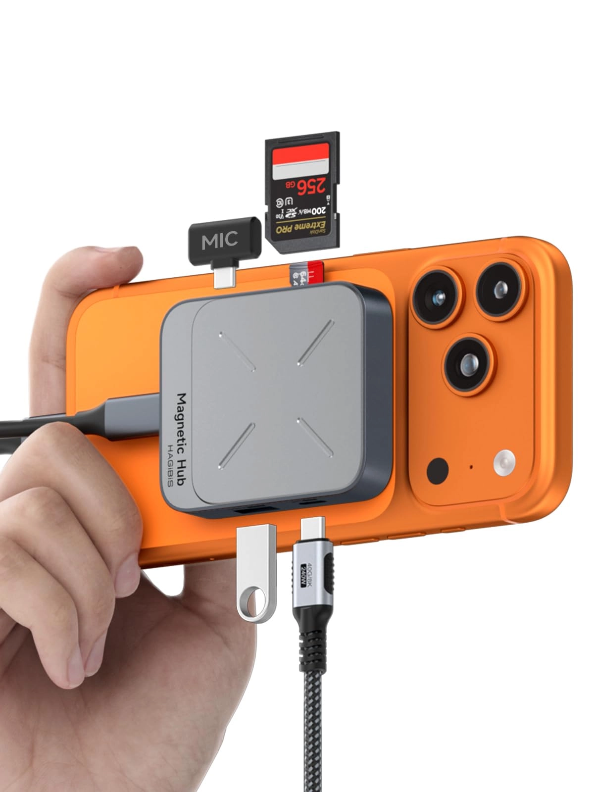 Magnetic USB C Hub - Type-C Compatible with iPhone 16, 16 Pro/Pro Max, 15, 15 Pro, 15 Pro Max, iPad Pro, MacBook Pro, MacBook Air, Android, laptop and tablet