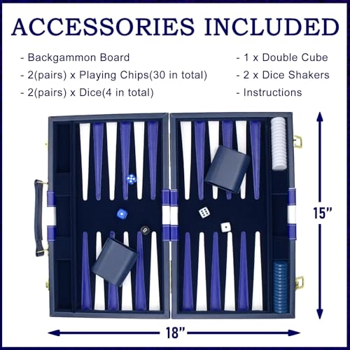 Backgammon Set - Artificial Leather Case Blue