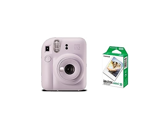 INSTAX MINI 12 - Clay White + INSTAX Mini Instant Film - 20 Exposures + Camera Case w/ Carrying Strap + PhotoBook Album + Color Lens Set (4 Colors) + Creative Frame Set (5pcs) + Wall Decor Hanging Frame (10pcs) + Sticker Borders (20pcs) + AA Longlife Batteries - 4 Pack + Microfiber Cleaning Cloth