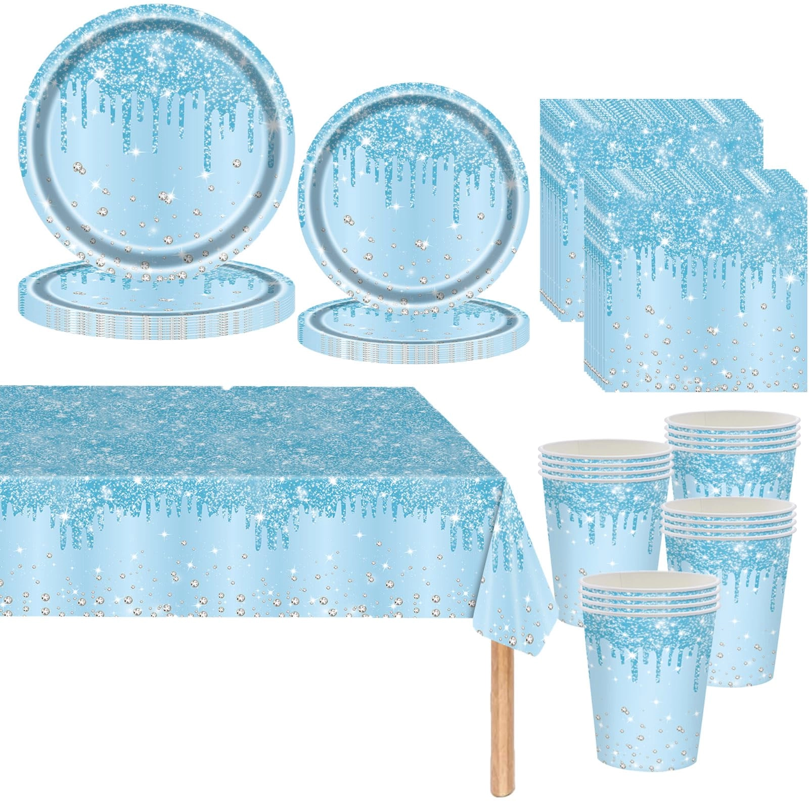Shiny Glitter Diamond Party Tableware - 81pcs Birthday, Baby Shower Party