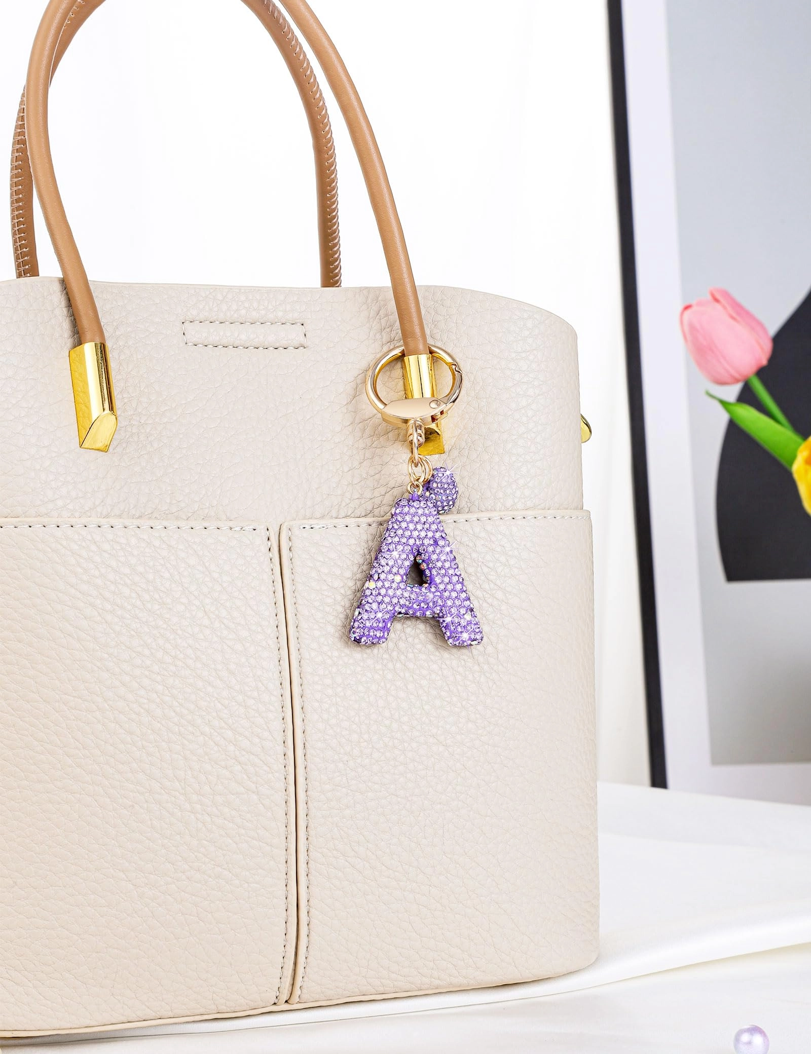 Initial Keychain - L Purple Rhinestone