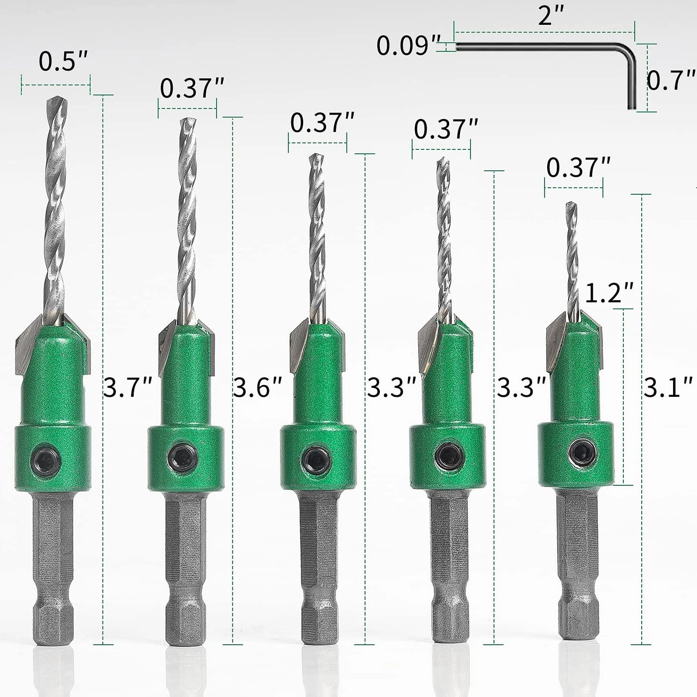 Pro Countersink Drill Bit Set - High Speed Steel 5-Piece #4 #6 #8 #10 #12
