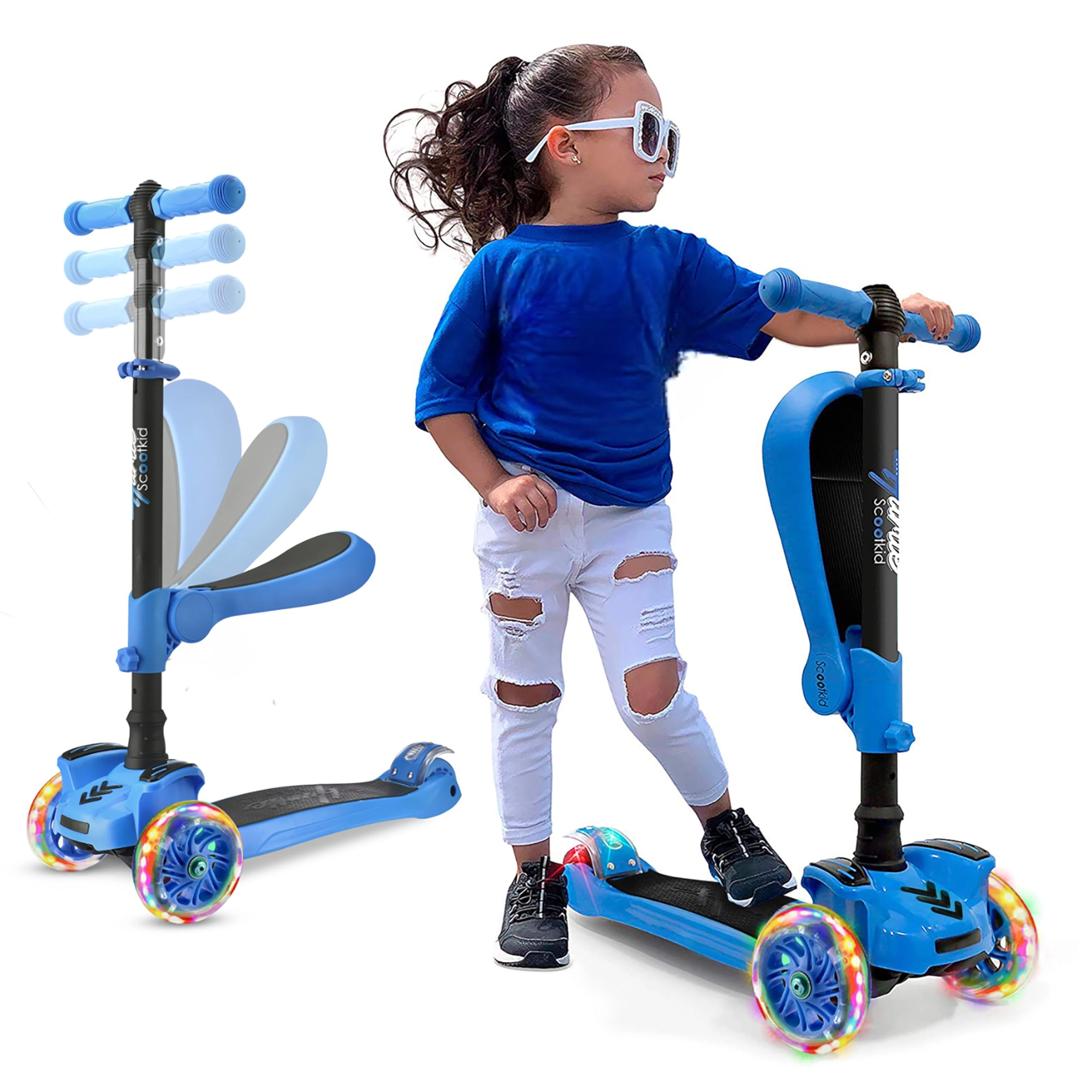hurtle ScootKid Mini 3-Wheel Kick Scooter – 120mm LED Foldable Suspension