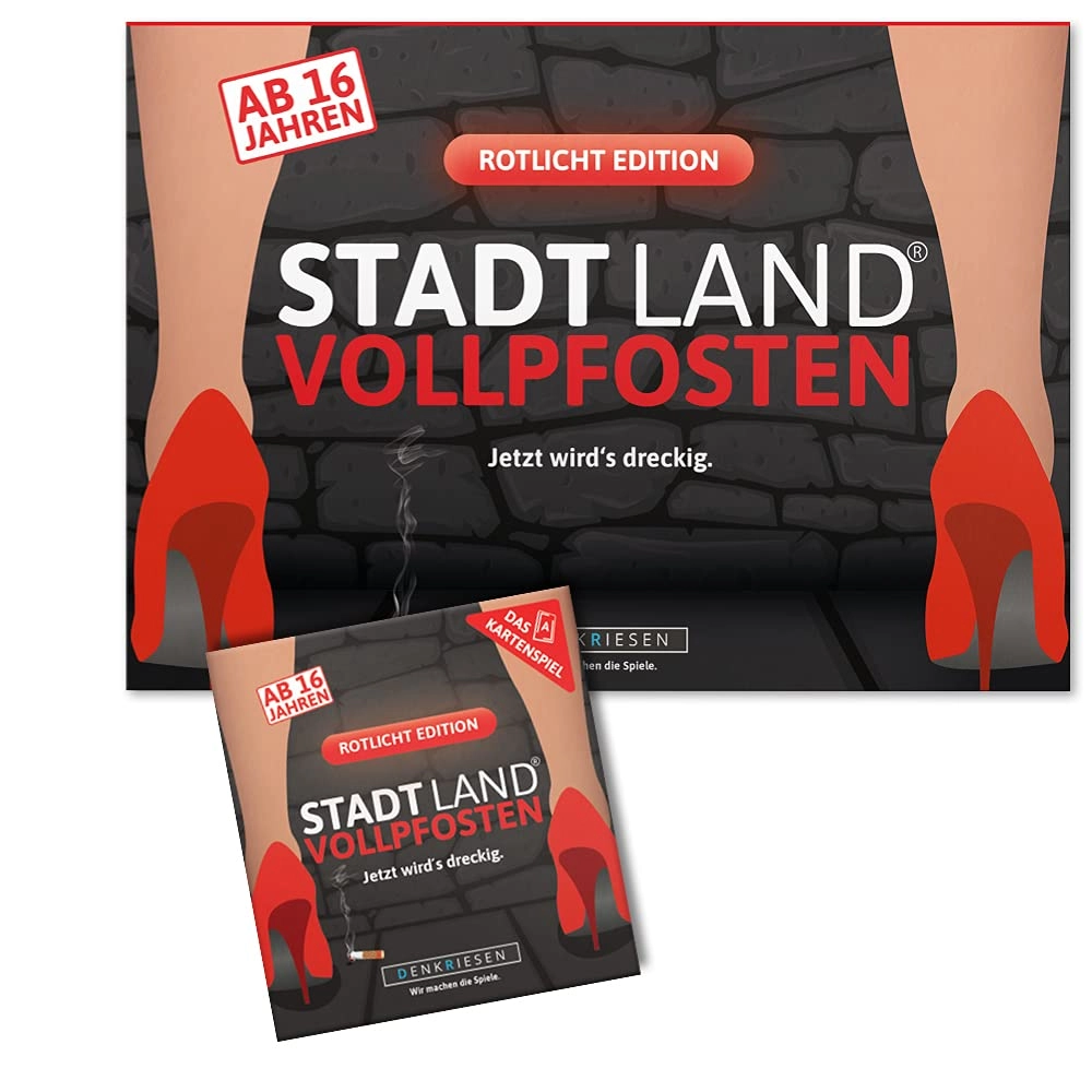 Denkriesen Stadt Land Vollpfosten - Card Game - Red Light Edition + Stadt Land Vollpfosten - Game Block - Red Light Edition