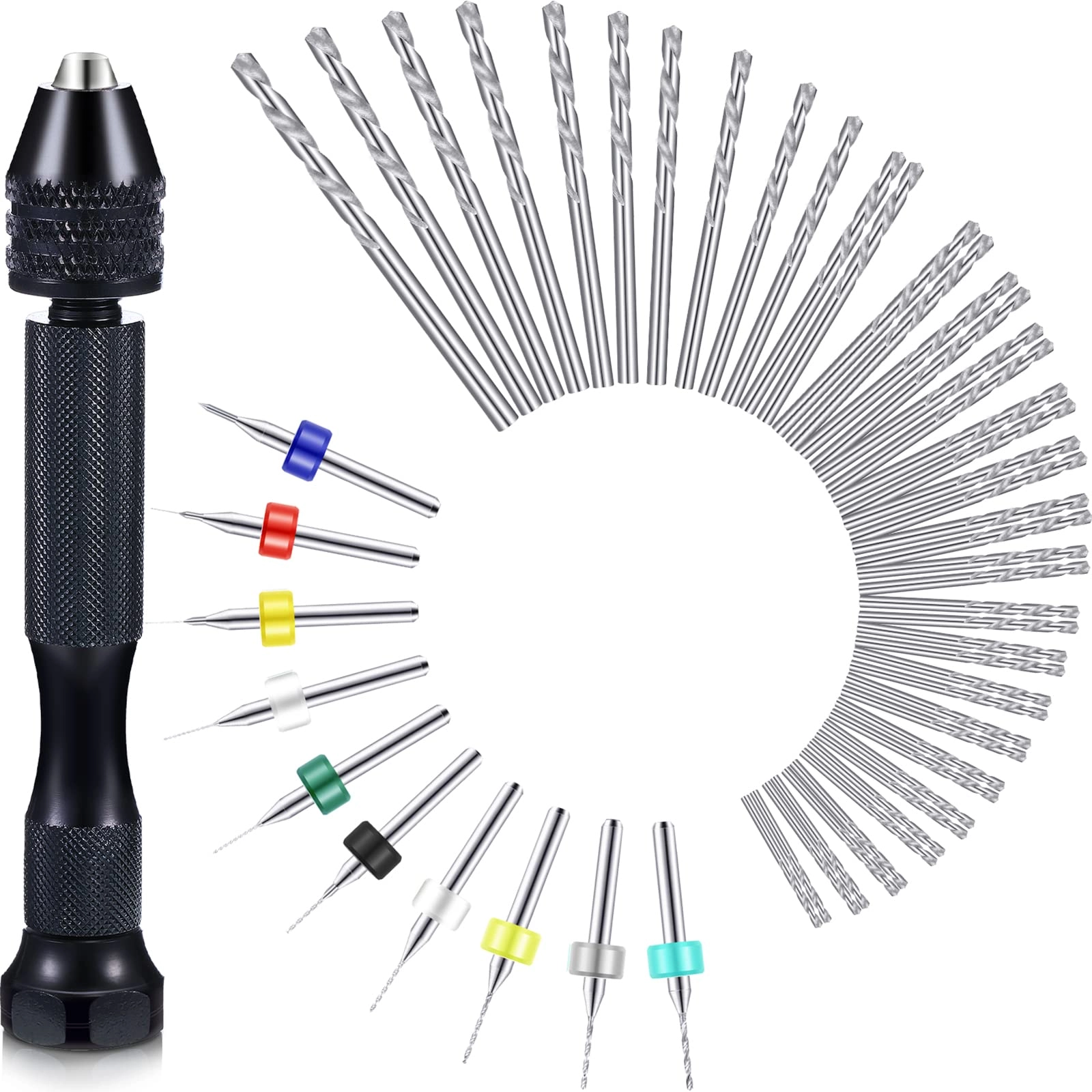 Hand Drill Bits Set - 57 Pieces + Pin Vise Hand Drill - 1 Piece + Micro Twist Drill Bits - 46 Pieces 0.1-1mm + PCB Mini Drill Bits - 10 Pieces
