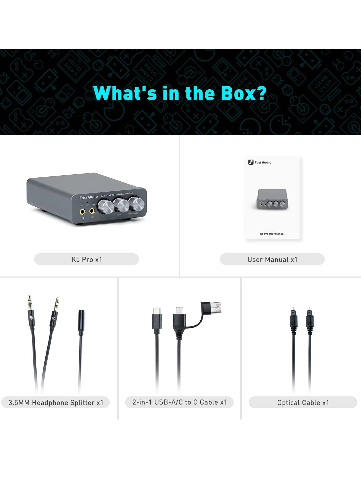 K5 PRO - USB Gaming DAC Microphone Headphone Amplifier