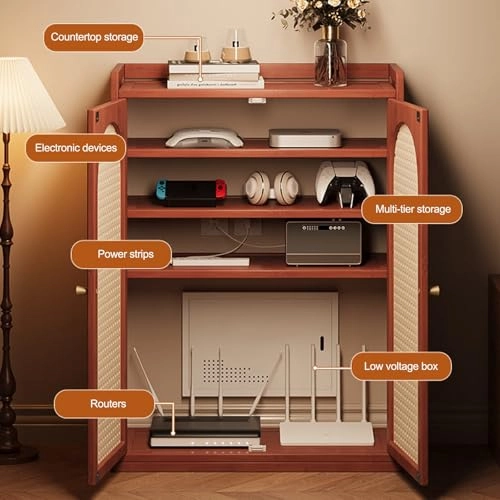 WiFi Router Cabinet - Bamboo 67x59x25cm