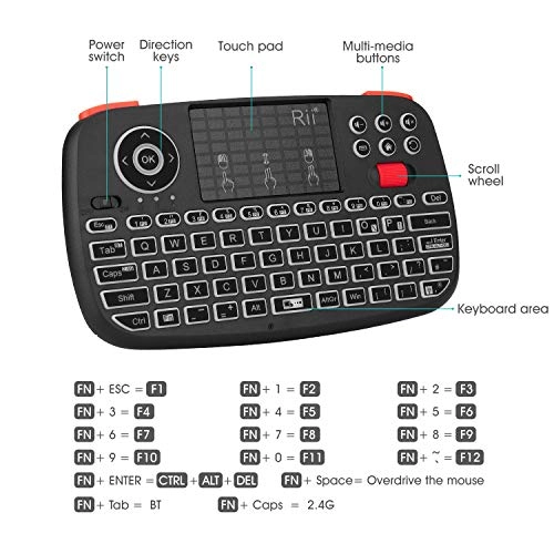 i4 - Multimedia Mini Wireless Bluetooth Keyboard Touchpad LED Backlit for Gaming Console