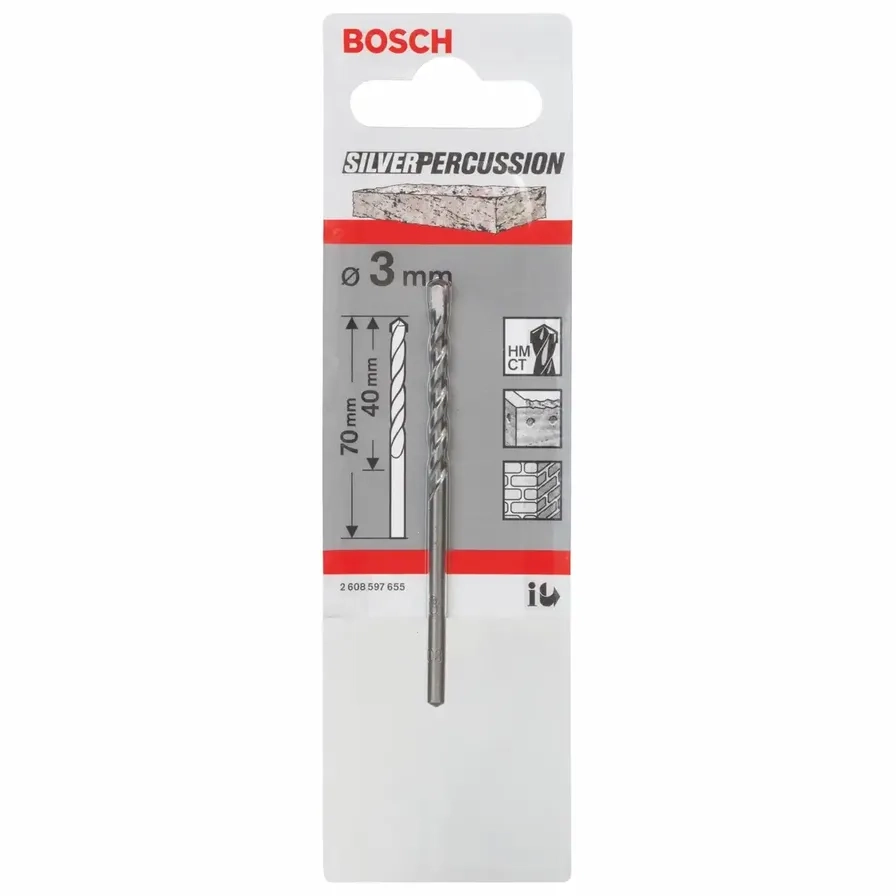 Masonry Drill Bit - Silver Percussion 1Pc 3 mm