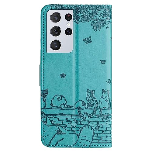 Cat Wallet Case - Leather Flip Cover for Samsung Galaxy S21 Ultra