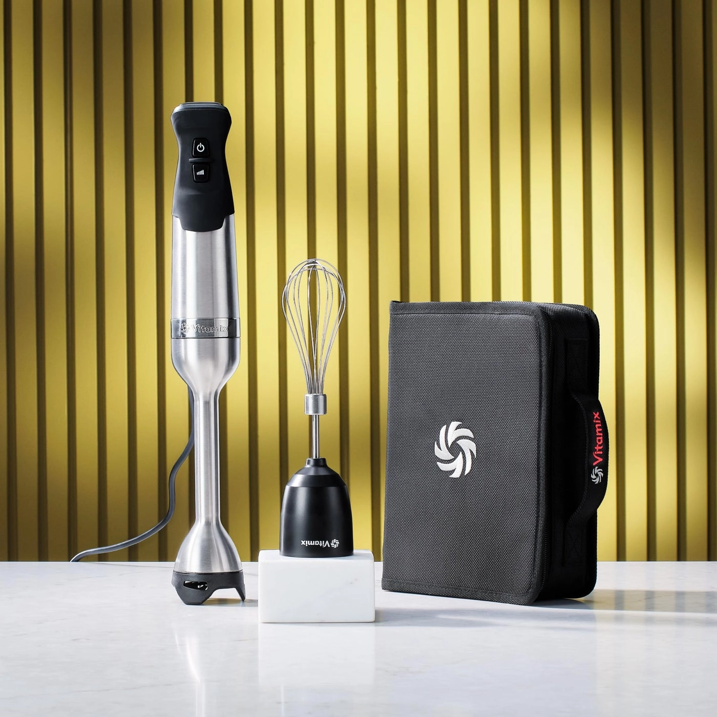 Immersion Blender 3 piece set - Whisk Attachment Storage Case 5 Speeds