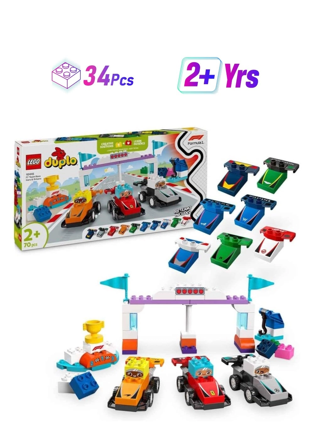 DUPLO Town F1 Team Race Cars & Drivers - 2 Plus Year multicolor