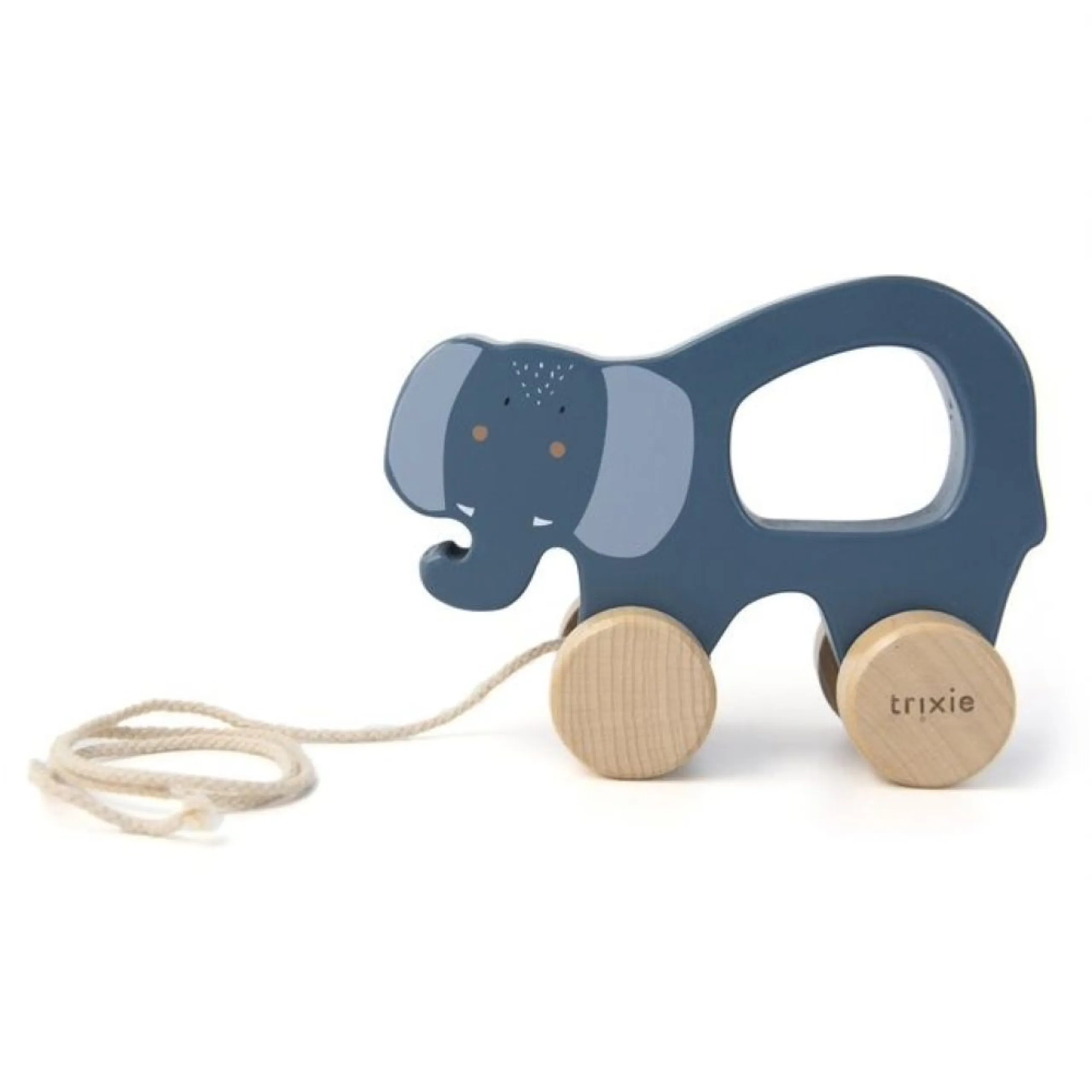 TRIXIE Mrs. Elephant - Wooden Pull Along Toy Suitable for 18 months & above