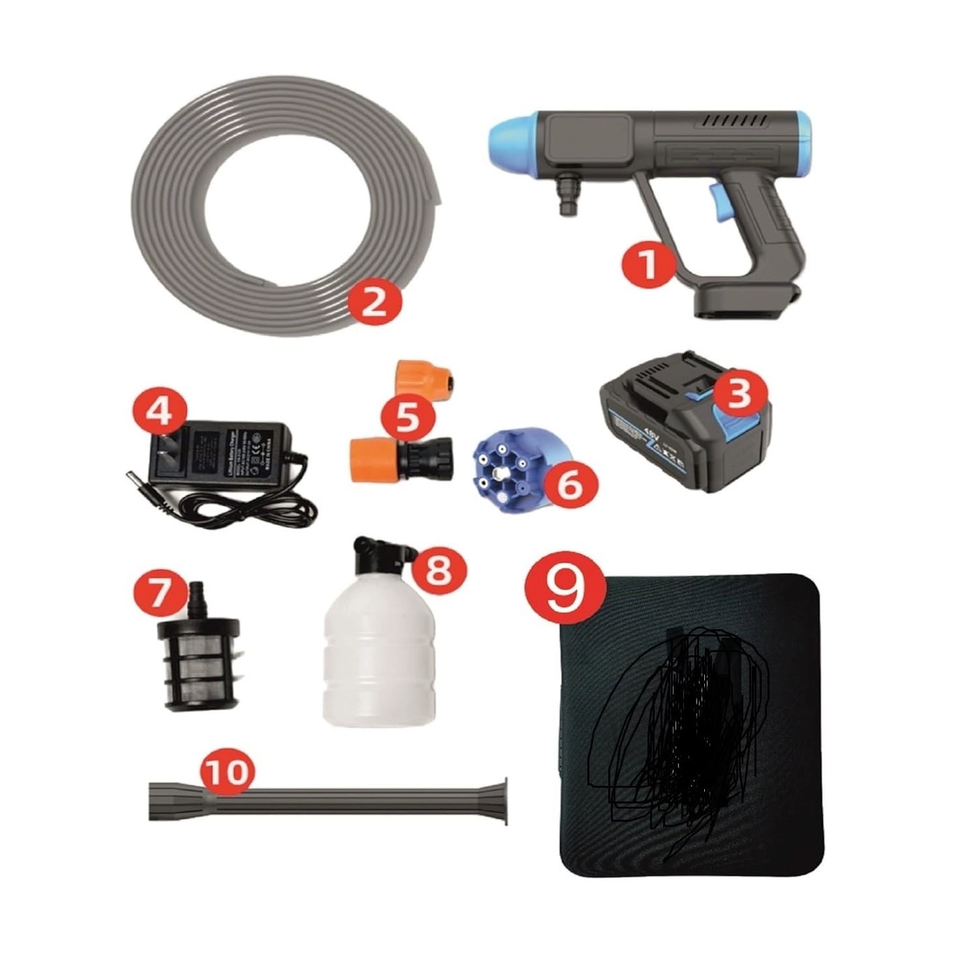 6 in 1 Nozzle Cordless Pressure Washer - Portable Touch Screen Max 1000PSI