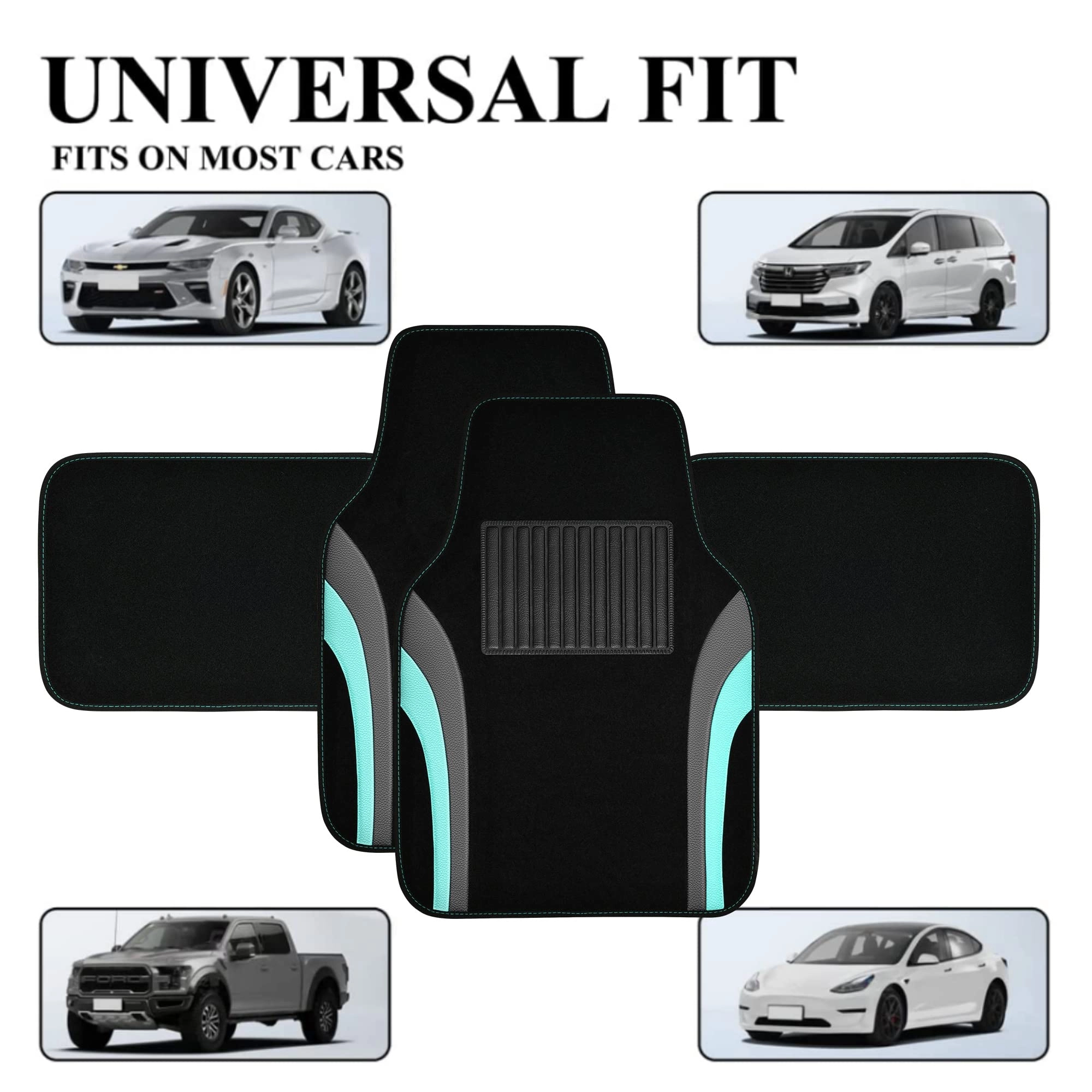 Universal Fit Car Floor Mats - Set of 4pcs Black and Burgundy