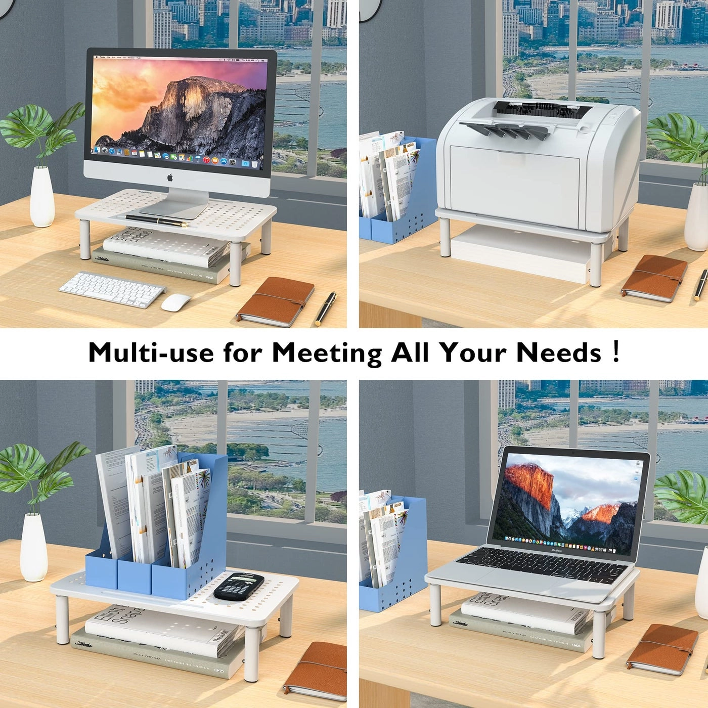 Monitor Stand Riser - 3 Height Adjustable Cable Management Pack