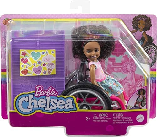 Chelsea Doll & Wheelchair - Small Curly Brown Hair Ages 3+
