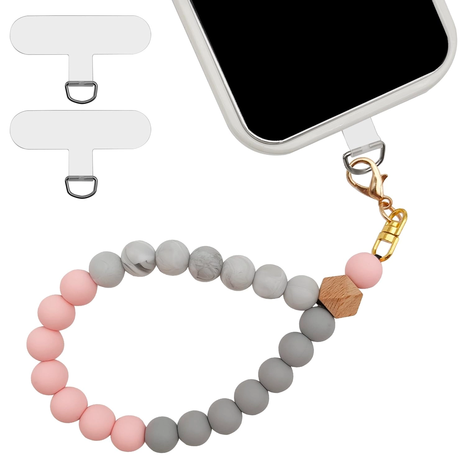 XYQMLY Beaded Phone Bracelet Strap - 2 Pcs Patches Black