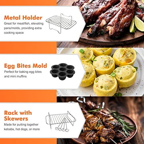 Dual Basket Air Fryer Accessories - Stainless Steel + Food-grade Silicone Set of 10