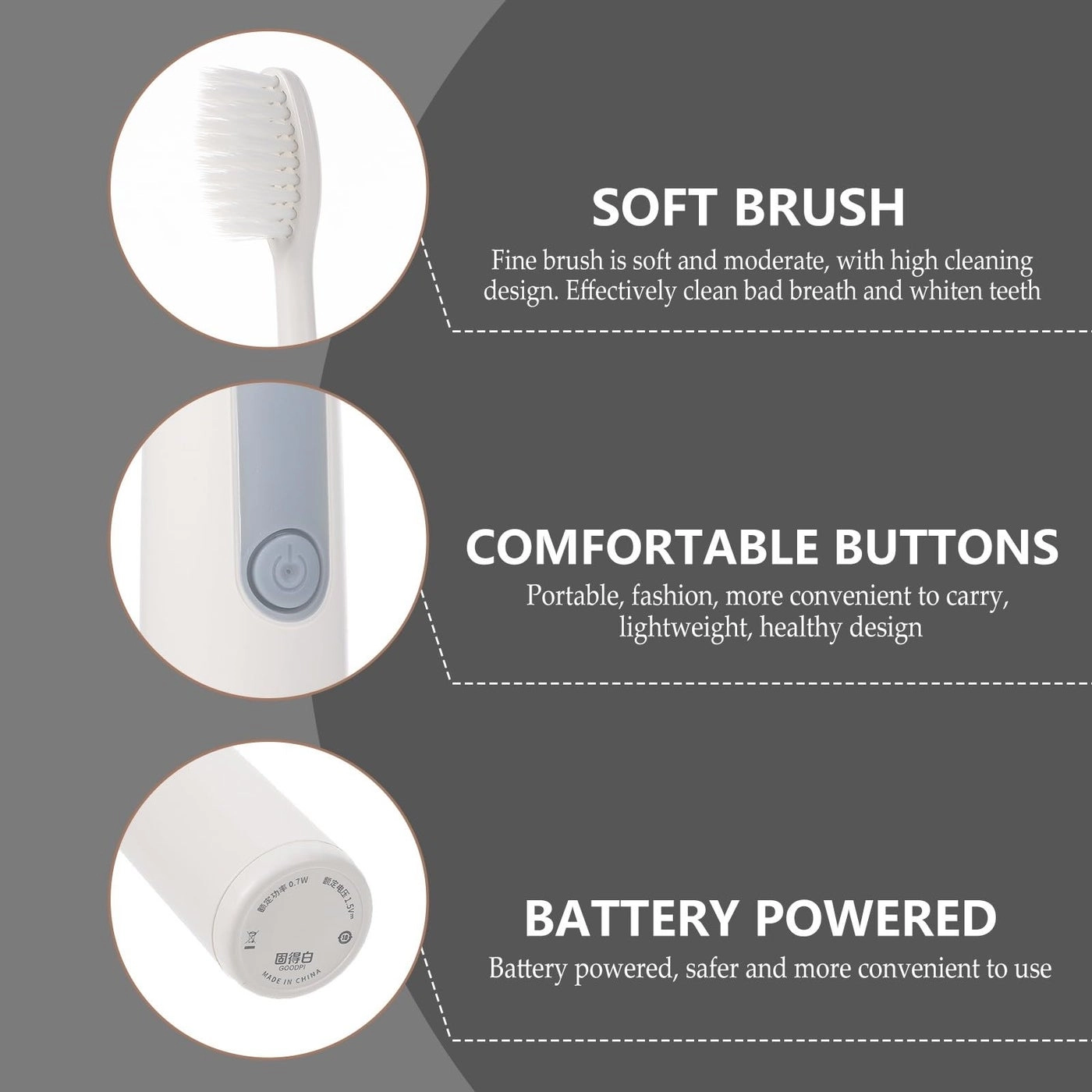 Waterproof electric toothbrush - Adults Soft Bristles Light Gray