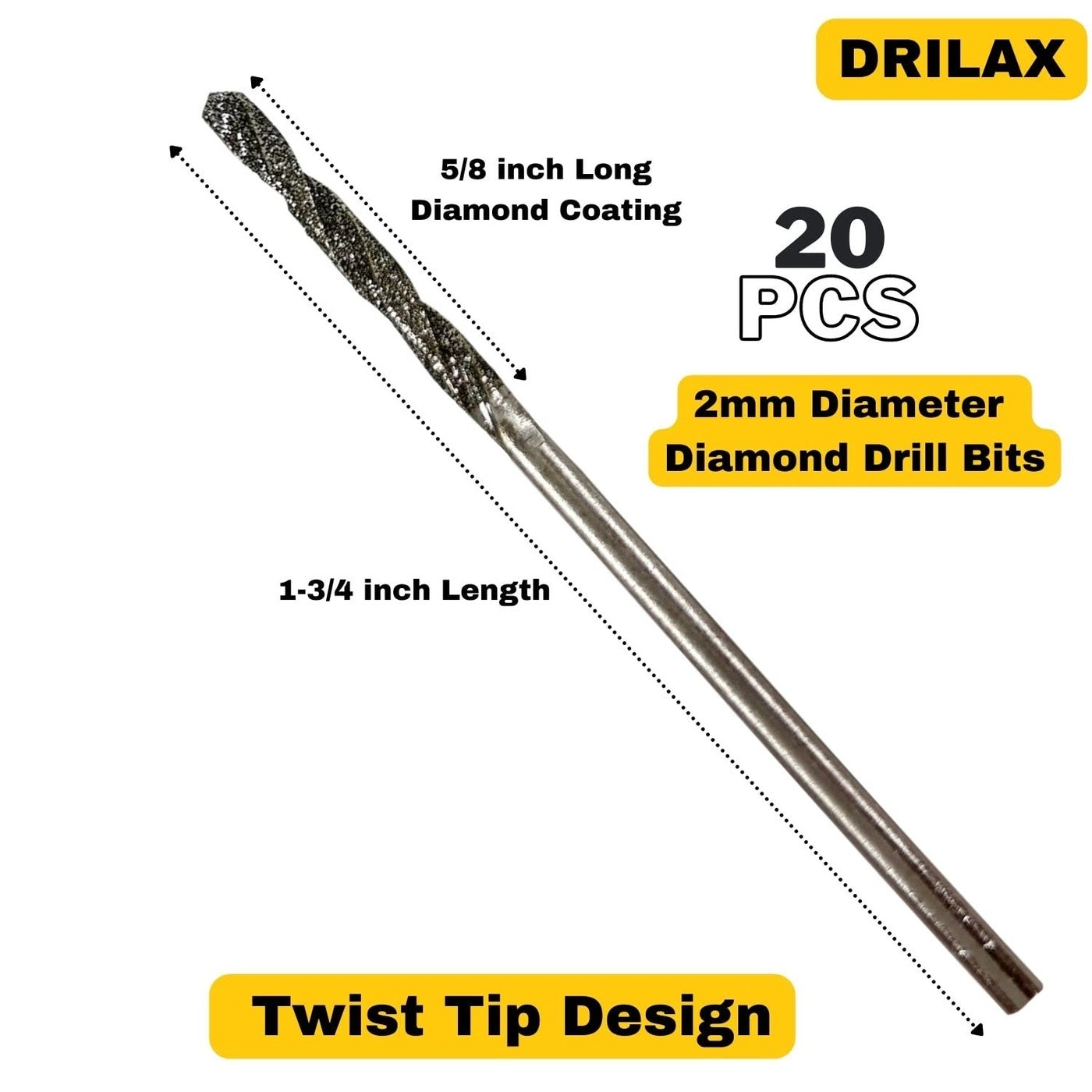 Diamond Drill Bit Set - 20-Pc 2mm